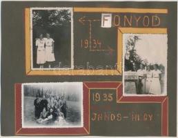 1932 (Balaton)Rendes, aratás, Ecséri rom, Pálköve-forrás, vasútállomás, 11 db fénykép négy albumlapon, 6x9 cm, albumlap 18x24 cm