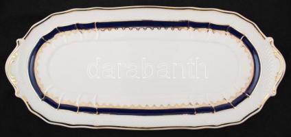 Hollóházi porcelán kék-rózsa mintás, hat személyes szendvcses/süteményes készlet, eredeti dobozában,...