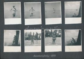 1959-1960 Balatonújhely, 48 db fénykép 4 albumlapon, 6x6 cm és 9x12 cm, albumlap 30x21 cm