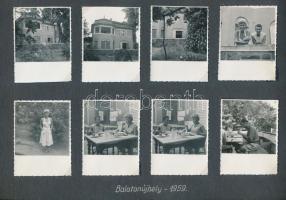 1959-1960 Balatonújhely, 48 db fénykép 4 albumlapon, 6x6 cm és 9x12 cm, albumlap 30x21 cm
