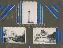 1934 Budapest, a Nemzetközi Vásár felvonulása, az egyik képen a 7-es és a 4-es villamos látható, 3 d...