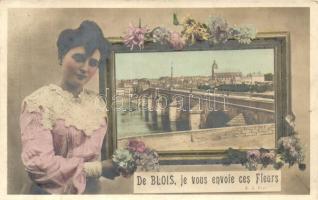 Blois, bridge, lady, floral