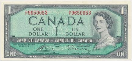 Kanada 1972-1973. (1954) 1$ átalakított haj. Szign.: Bouey-Rasminsky T:III Canada 1972-1973. (1954) 1 Dollars modified hair style. Sign.: Bouey-Rasminsky C:F