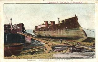 Cherbourg, demolition of the cruiser Tourville; Chocolate & Thé de la Cie Coloniale