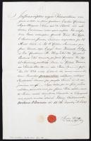 1837 Bécs, latin nyelvű tanúságlevél kancelláriai ügyben, gyűrűspecséttel
