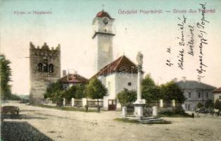 Poprád, Poprad; Fő tér, templom, Galló Ede üzlete / Main square, church, shop