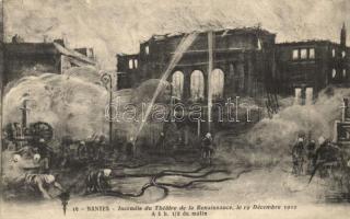 1912 Nantes, Incendie du Theatre de la Renaissance / burning theatre, firefighters