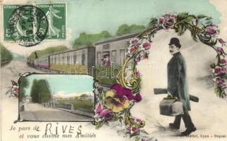 Rives, train, gentleman, floral, Art Nouveau