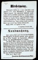 1867 Hirdetmény: Budaujlakon, "Mátyás hegyen", téglaégetőt szándékoznak felállítani, A kapitányi Hivatal által, 38x23cm