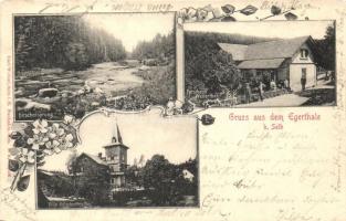 Cheb, Eger, Egerthal; Hirschensprung, Forsthaus Wellerthal, Villa Hutschenreuther / spring, forestry house, villa, floral (small tear)