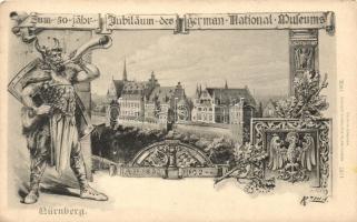 Nürnberg, Zum 50 Jähr-Jubiläum des German National Museums / memorial card for the 50th anniversary of the German national museums s: K. Linn (EK)