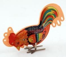 Régi lemezgyári mechanikus lemezjáték csipegető kakas felhúzó kulcs nélkül, működőképes állapotban / Old working mechanical bird 12x9 cm