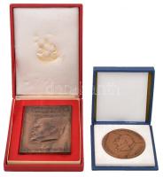 Kiss Sándor (1925-1999) 1977. "A nagy októberi szocialista forradalom 60. évfordulójára" Br plakett eredeti tokban (120x81mm) + Csúcs Viktória (1934-) 1975. "Eredményes propaganda munkáért" Br plakett eredeti tokban (69mm) T:2,1