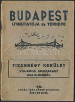 1938 Budapest útmutatója és térképe, tizennégy kerület villamos kisszakasz megjelöléssel, Aczél Testvérek kiadása, térkép nélkül, 39p