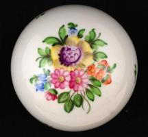 Herendi virág mintás ékszertartó dobozka, kézzel festett, jelzett, hibátlan, d:7 cm