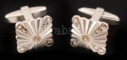 Ezüst(Ag) mandzsetta gomb, markazit kövekkel, egy pár, jelzett, br: 11,7 g