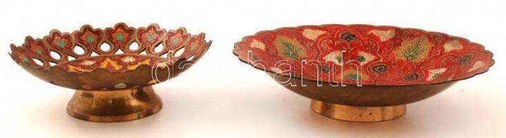 2 db zománcozott indai réz tál, d:16 és 22 cm