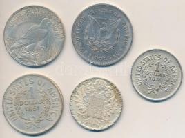 5db vegyes magyar és külföldi ezüstpénz Fe hamisítványa T:2- Fe fakes of 5 mixed silver coins C:VF