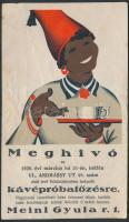 1930 Bp., Meghívó a Meinl Gyula Rt. által az Andrássy úton rendezett kávépróbafőzésre