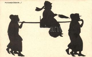 Madagascar, Native people with imperialist lady, silhouette