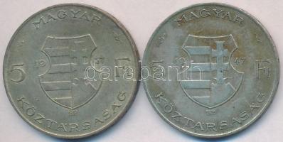 1947. 5Ft Ag "Kossuth" (2x) T:2-,3