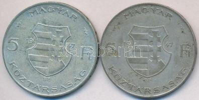 1947. 5Ft Ag "Kossuth" (2x) T:2-,3