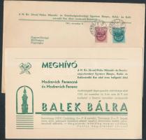 1941 Meghívó a M. Kir. József Nádor Műszaki- és Gazdaságtudományi Egyetem Bánya-, Kohó- és Erdőmérnöki Kar első éves hallgatói által rendezett balek bálra, meghívóval