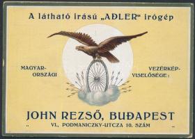 cca 1910 Bp., Az Adler írógép litho reklámkártyája, 11x15 cm