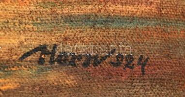 Horn jelzéssel: Tópart. Olaj, vászon, keretben, 25×32 cm