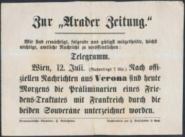 1859 Német nyelvű nyomtatott híradás a villafrancai fegyverszünet (júl. 12.) megkötéséről