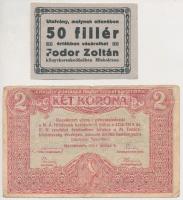 Kecskemét 1919.06.05. 2K + Miskolc ~1930. 50f "Fodor Zoltán Könyvkereskedés" utalvány T:II,III,III-