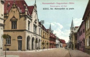 Nagyszeben, Hermannstadt, Sibiu; Hentes utca, Posta / Fleischergasse / street, post office