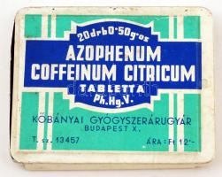 Azophenum Coffeinum Citricum tabletta, Kőbányai Gyógyszerárugyár, fémdoboz, 5x7x0,5cm