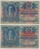 1913. 20K II. kiadás (2x) az egyik "Deutschösterreich", a másik hamis "Ausgegeben nach dem 4. oktober 1920" felülbélyegzéssel / fake overprint T:III