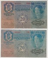 1913. 20K II. kiadás (2x) az egyik "Deutschösterreich", a másik hamis "Ausgegeben nac...