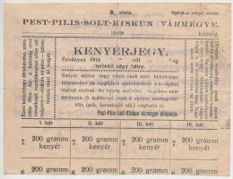 1916. Kenyérjegy "Pest-Pilis-Solt-Kiskun Vármegye" számára, hátoldalán "Értesítés&quo...