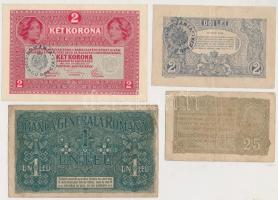 Románia / Német megszállás 1917. 25b + 1L + 1920. 2L román felülbélyegzéssel + Magyarország 1917. 2K...