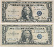 Amerikai Egyesült Államok 1935D 1$ kék pecséttel + 1957A 1$ kék pecséttel T:III USA 1935D 1 Dollar with blue seal + 1957A 1 Dollar with blue seal C:F