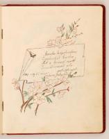 cca 1937-45 Régi emlékkönyv, érdekes bejegyzéssekkel, bőrkötésben