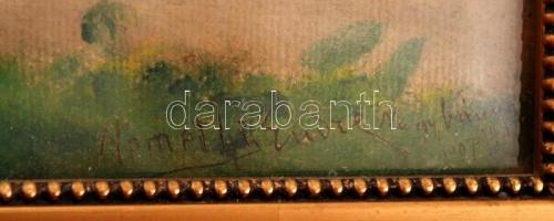 Némethi András Endre (1877-?): Ház napsütésben. Olaj, karton, jelzett, üvegezett keretben, 43×30 cm