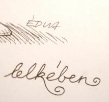 Szűcs Édua(1959-): Rajz Babits Mihály versére. Tus, papír, jelzett, üvegezett keretben, 22x18 cm