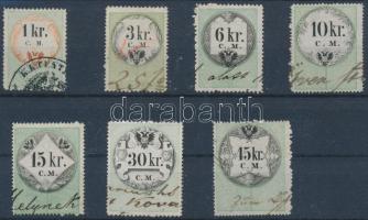 1854 7 klf C.M. okmánybélyeg: 1kr, 3kr-45kr