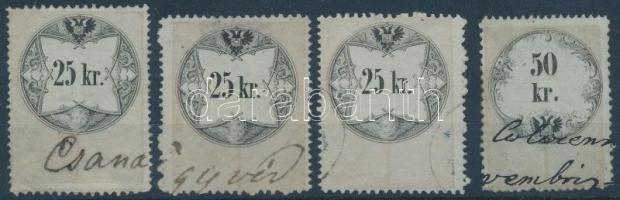 1863 3x25kr + 50kr illetékbélyeg