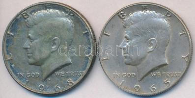 Amerikai Egyesült Államok 1965. 1/2$ Ag Kennedy + 1968D 1/2$ Ag Kennedy T:2,2-,3 USA 1965. 1/2 Dollar Ag Kennedy + 1968D 1/2 Dollar Ag Kennedy C:XF,VF,F