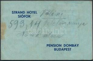 1933 Strand Hotel Pensió, Siófok - Dombay Pensió, Budapest, magyar és német nyelvű ismertető füzet, számos képpel, kopott papírkötésben, egyébként jó állapotban.