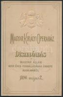 1896 Magyar Királyi Operaház Díszelőadás a Magyar Állam ezer éves fennállásának alkalmából, István király, opera 4 felvonásban, Budapest, díszes, dombornyomott fedőborítóval, 4 nyelvű kiadvány, pp.:47, 22x14cm