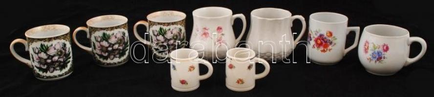 Vegyes porcelán tétel: bögrék, csészék, 9 db (Zsolnay, Drasche, Unter Weissbach)
