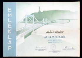 1964 Oklevél az Erzsébet híd újraépítésében végzett munkáért 30x21 cm