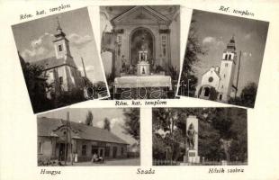 Szada, Hangya üzlet, Hősök szobra, Római katolikus templom belső, Református templom