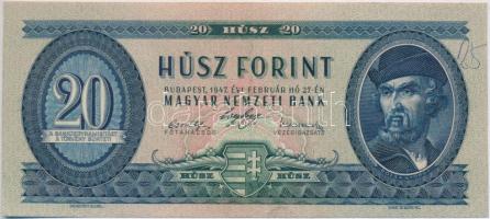 1947. 20Ft T:III szép papír, tollal számozva Hungary 1947. 20 Forint C:F nice paper, numbered by pen